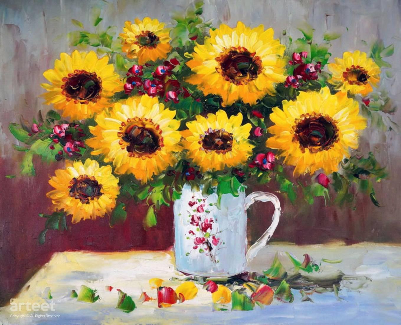 Impressionist Sunflower Vase Art Paintings for Sale, Online Gallery