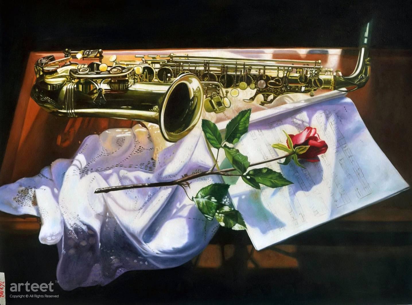 Saxophone and Red Rose - Decorative / Arteet